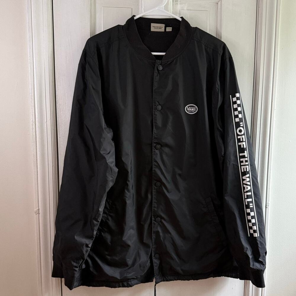 Vintage Vans Black Bomber Jacket Size Large Classic Skater Outerwear Flight Coat